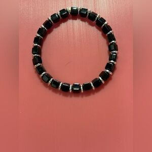 Obsidian Black and Silver Beaded Bracelet